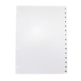 Intercalaires pour format A4, 15 eléménts (1-15), blanc (1 lot) 